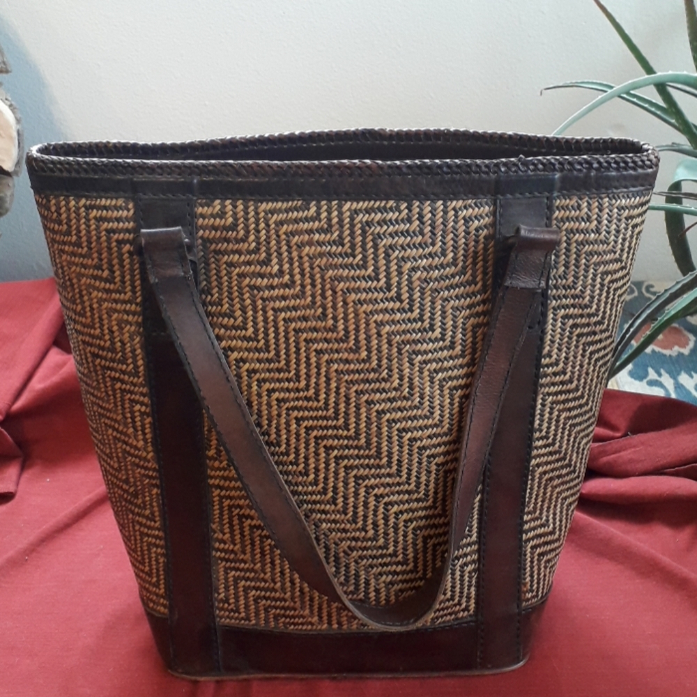 Vintage Indonesian Rattan and Leather  Bag